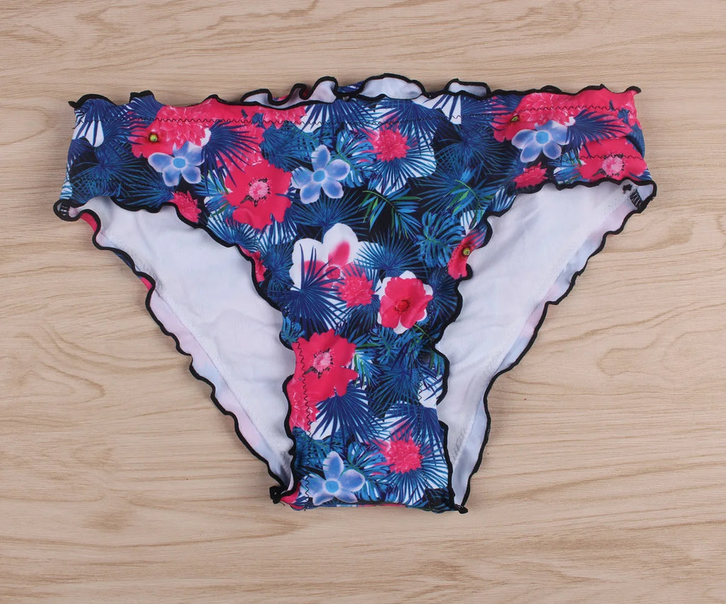 Sexy Bikini Swimsuit Womens Lettuce Floral Bathing Suit Swimwear Push Up Padded Beach Wear Swimming Suit Bikini