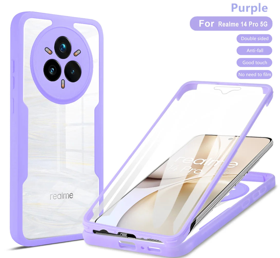 360 Double Sided Full Protection Phone Case For Realme 14 Pro Plus 14 Pro Slim Clear Cover with Screen Protector Phone Shell