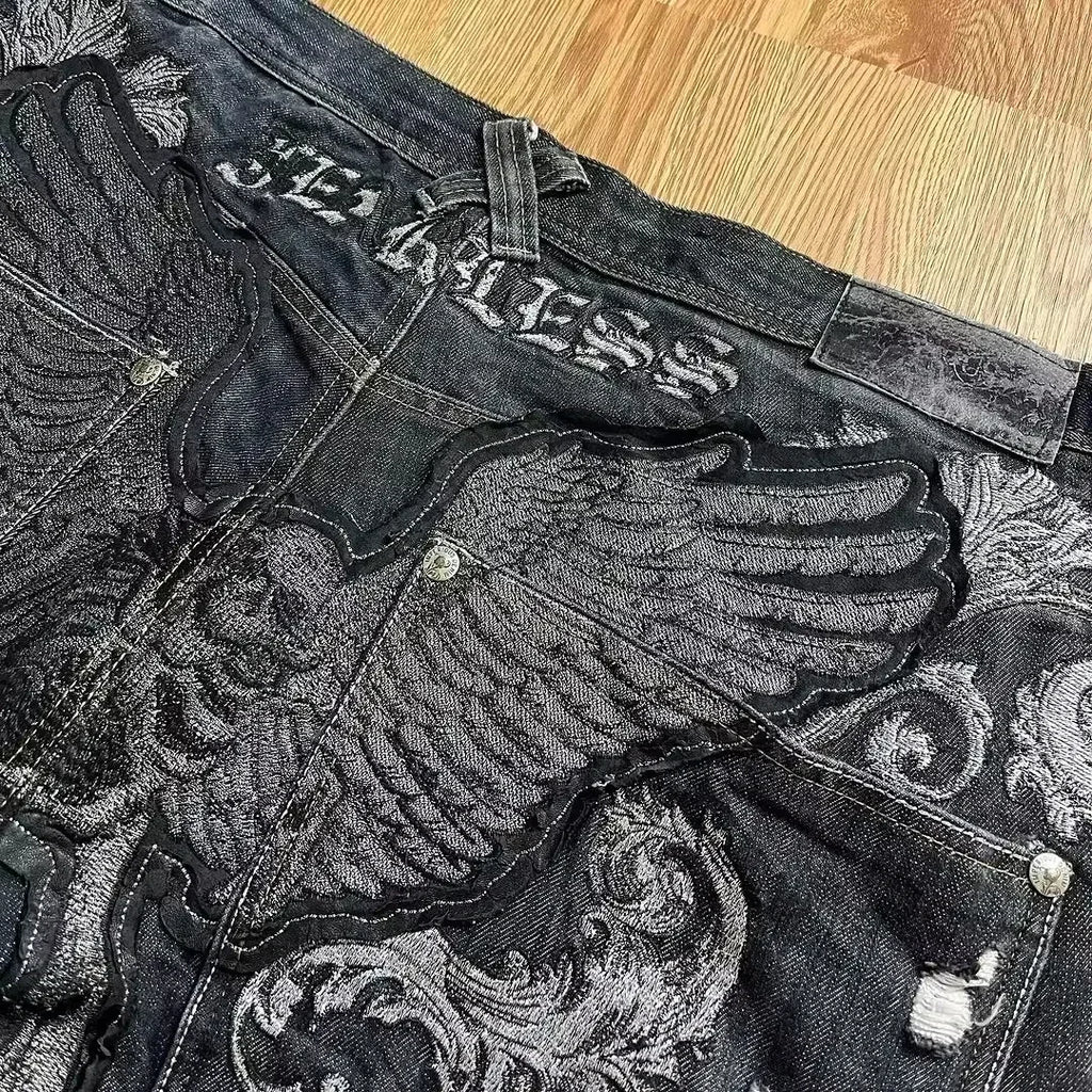 Affliction New Jeans American New Fashion Embroidered Loose Jeans Men and Women Street Casual Floor Mopping Pants