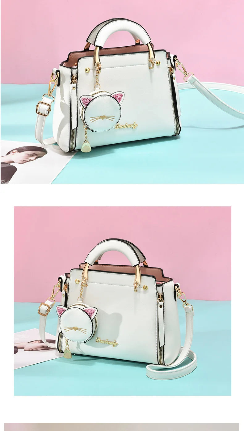 Vento Marea Summer Women Bag Side 2023 New Pu Leather Cute Cat Totes Design Ladies Shoulder Purse & Handbag Sweet White Shoulder