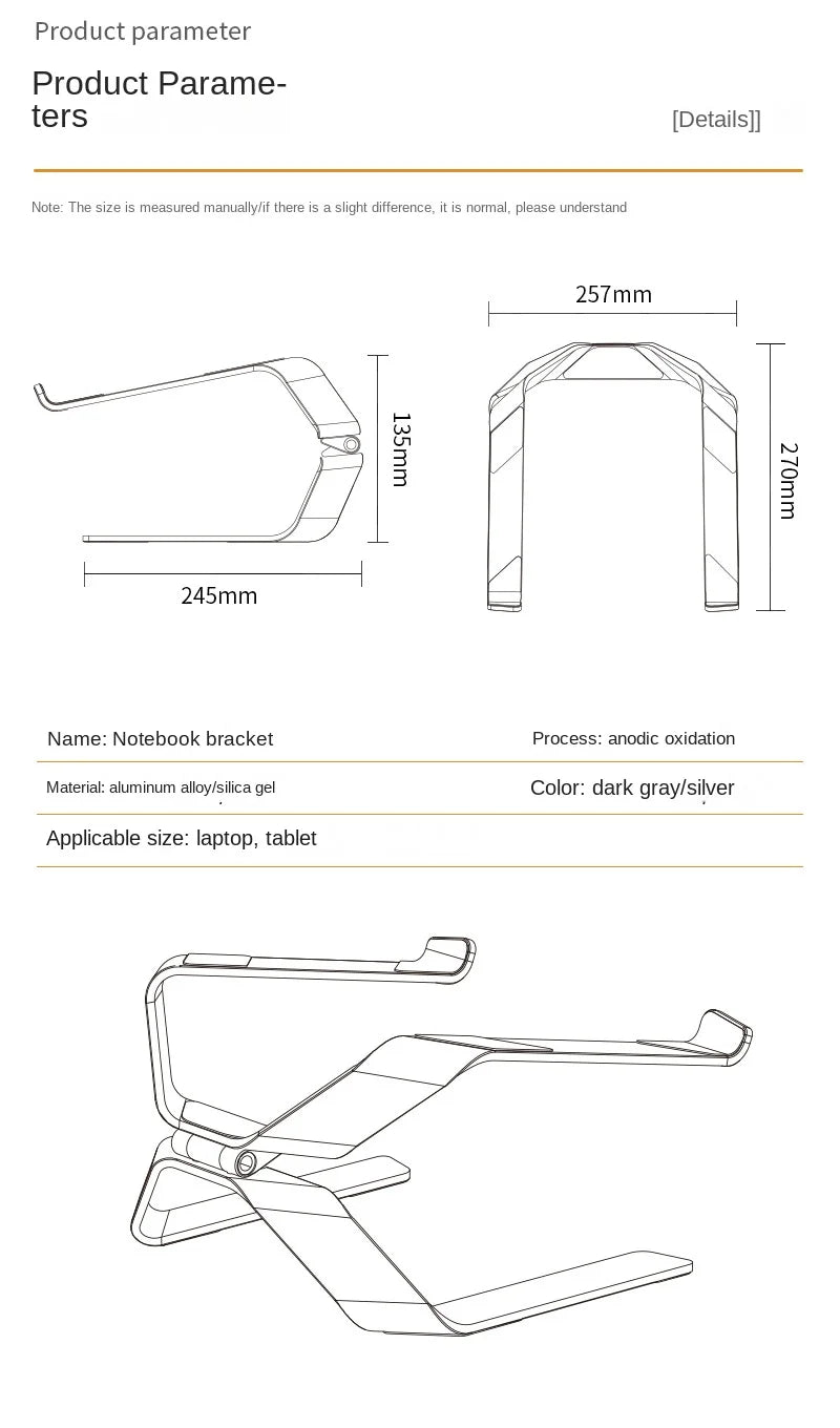 Aluminum Laptop Stand Angle Adjustable Ergonomics Notebook Holder Suspended Cooling Base For MacBook Air Pro Stand XiaoMi Holder