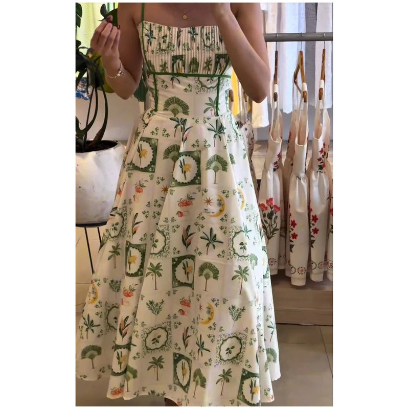 Women's Printed Sleeveless Halter Dress Waist-Closed A-Line Lady Elegant Dresses 2026 Spring Summer Fashion Female Vacation Robe