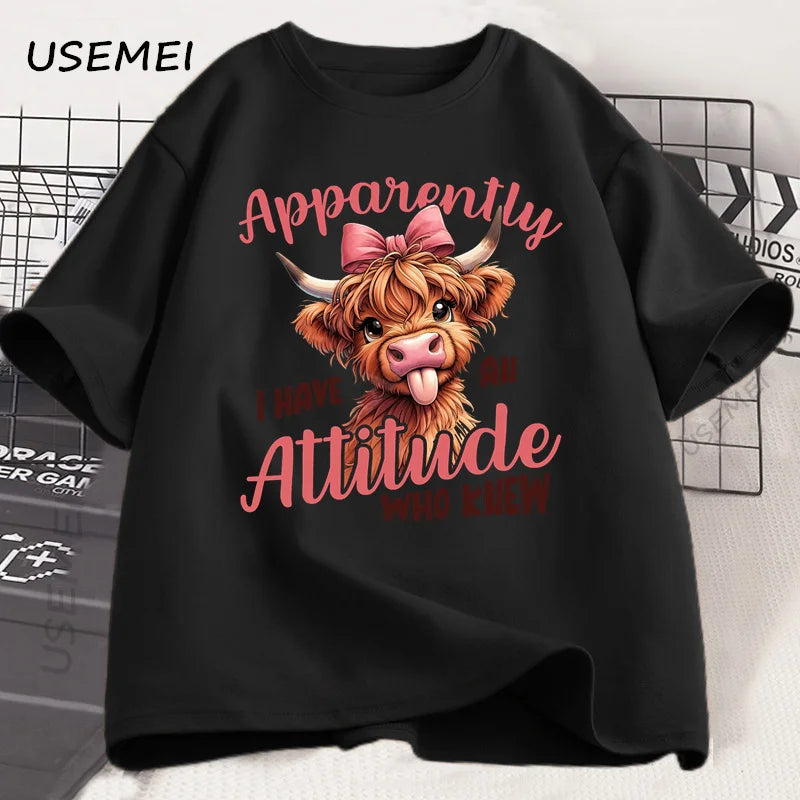Highland Cow Funny Cows Printed Tshirt Retro Trendy Design T Shirt Cotton Short Sleeve T-shirt Men Women Casual Oversized Tops