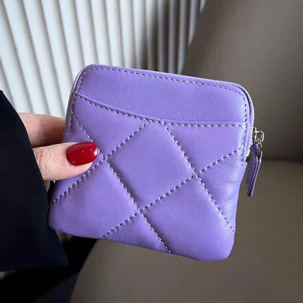 Sheepskin Luxury Woman Coin Purse Genuine Leather Plaid Zipper Lady Card Wallet Spring Summer Fashion Customized Card Holder Bag