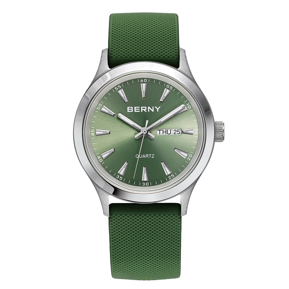 BERNY Watches for Men 40mm Luminous Elegance Dress Quartz Watch Calendar Week Luxury Waterproof Casual Business Men's Wristwatch