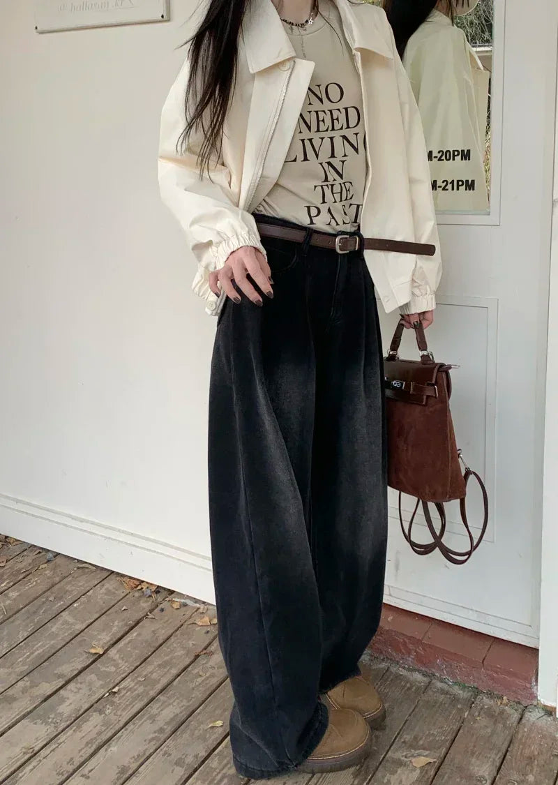 ZOENOVA Early 2024 Baggy Retro Jean Woman Nostalgic Loose Wide Leg Jeans White Pants Women Fashion Korean Pantalones De Mujer