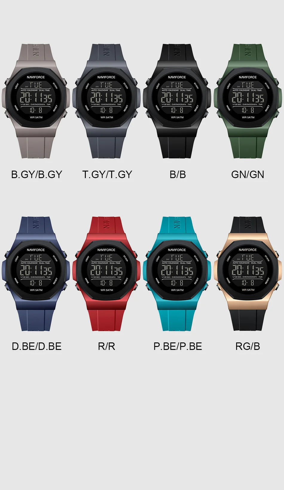 NAVIFORCE Creative Multifunction Male Wristwatches Silicone Strap LCD Display Electronic Watches for man Casual Wild Male Clocks