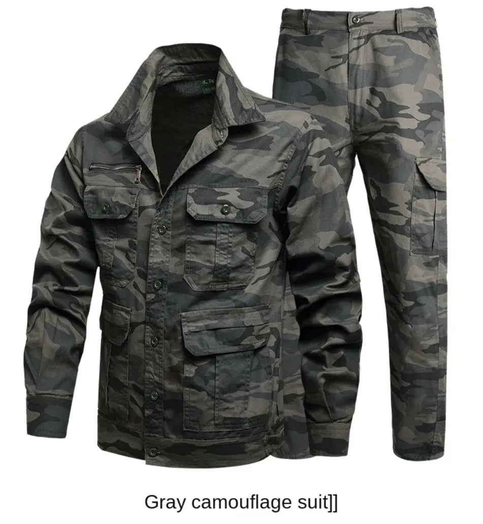 Summer Tactical Set Men Cotton Wear-resistant Camouflage Outdoor Workwear Suit Breathable Multiple Pockets Training Uniform Thin