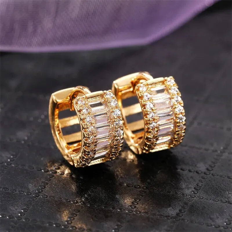 Trendy Gold Color Cubic Zirconia Round Copper Earrings For Women Metal Crystal Earring Party Birthday Everyday Jewelry