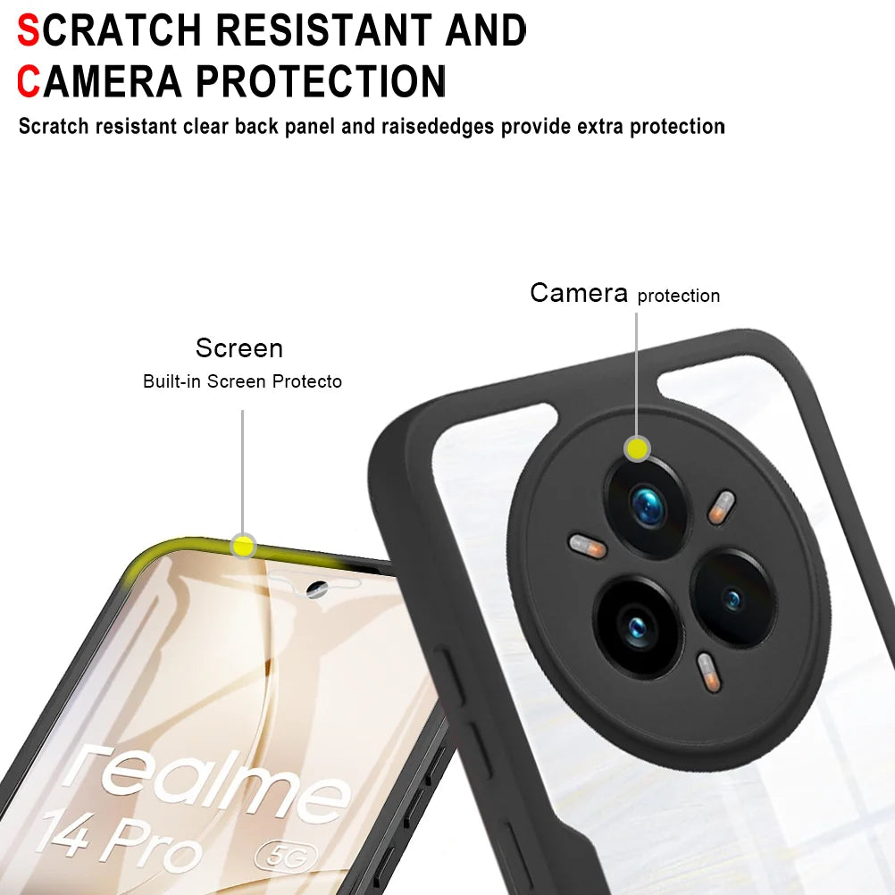 360 Double Sided Full Protection Phone Case For Realme 14 Pro Plus 14 Pro Slim Clear Cover with Screen Protector Phone Shell