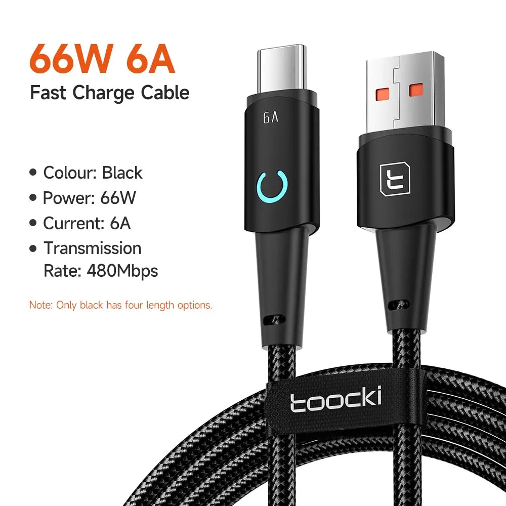 Toocki USB to Lighting or Type C Cable for iPhone 14 13 12 Pro Max 8 7 plus Led Charger USB C Cable Fast Charging Cable 1m 2m