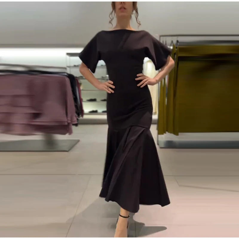 Elegant Women Patchwork Long Dress Short Sleeve O Neck Button A-Line Dresses Spring Summer Vintage Beach Vacation Casual Robes