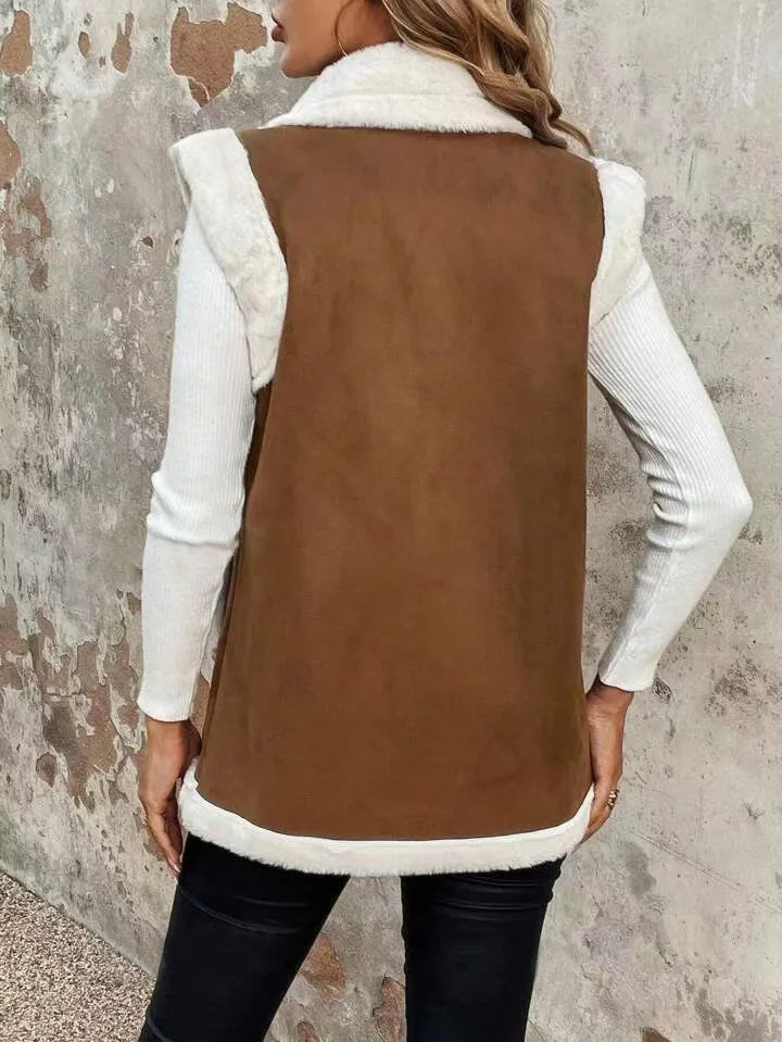 European American Fashion Women’s Color-coded Sleeveless Casual Trendy Loose Turn-down Collar Loose Vests Female Clothes Coats