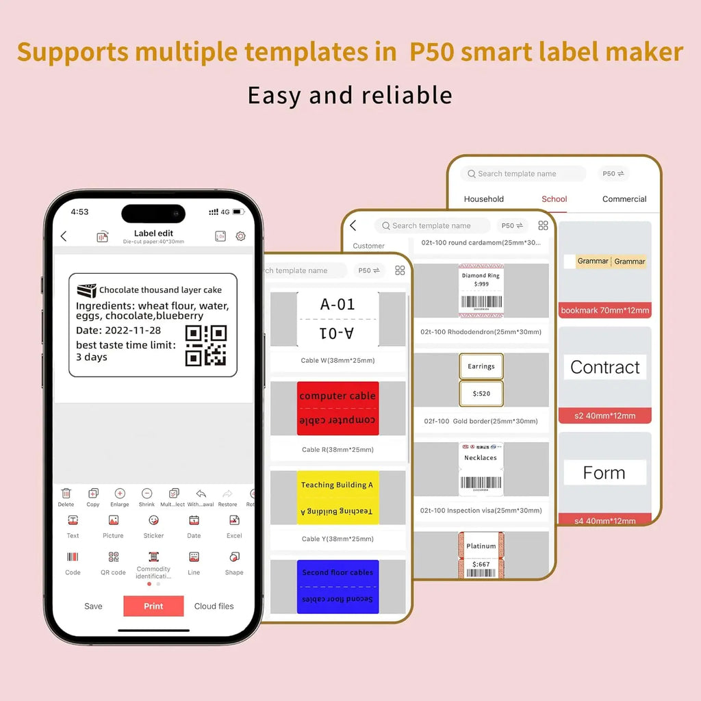 Marklife P50 Adhesive Sticker Printer Handheld Bluetooth Thermal Printer Label Maker Machine Inkless For IOS Android Phone