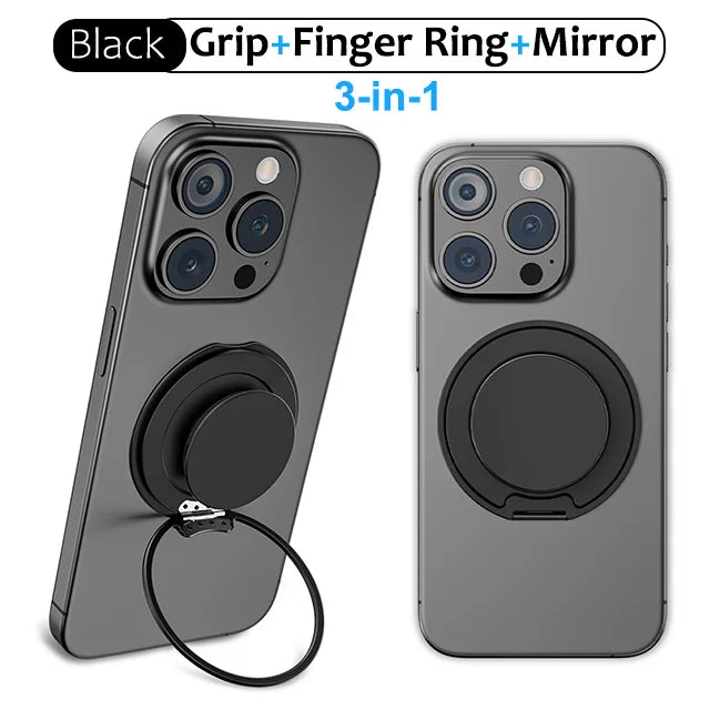 Grippopso Magnetic Suction Phone Mount Built-in Mirror Socket for MagSafe Grip Holder, Adjustable Cell Phone Stand for Desk