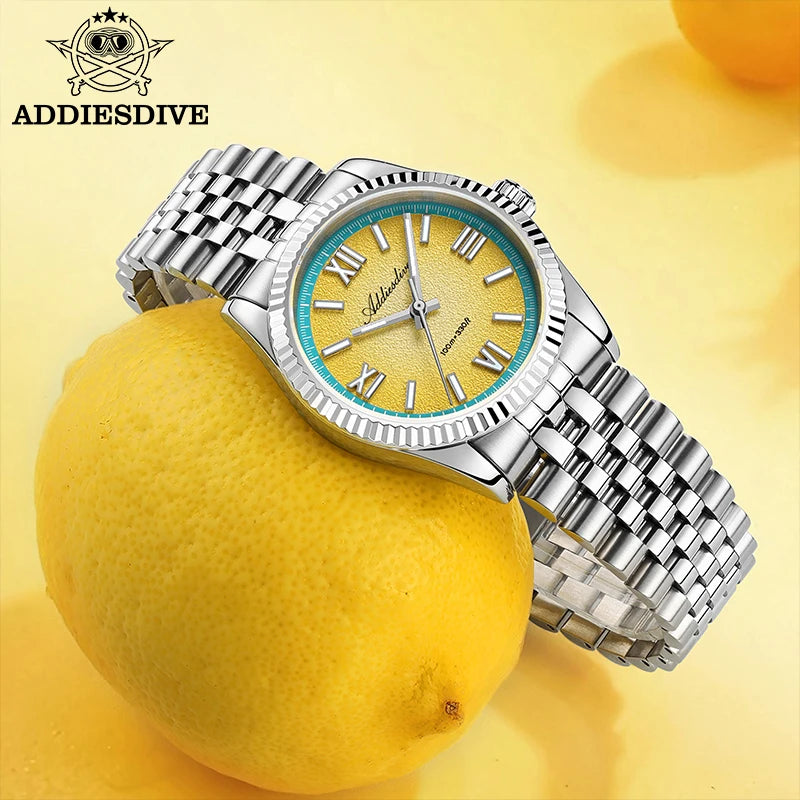 ADDIESDIVE 2025 NEW Colorful Dial Quartz Watch For Men VH31 Movement Stainless Steel Sapphire Glass 100M Waterproof Dive Watches