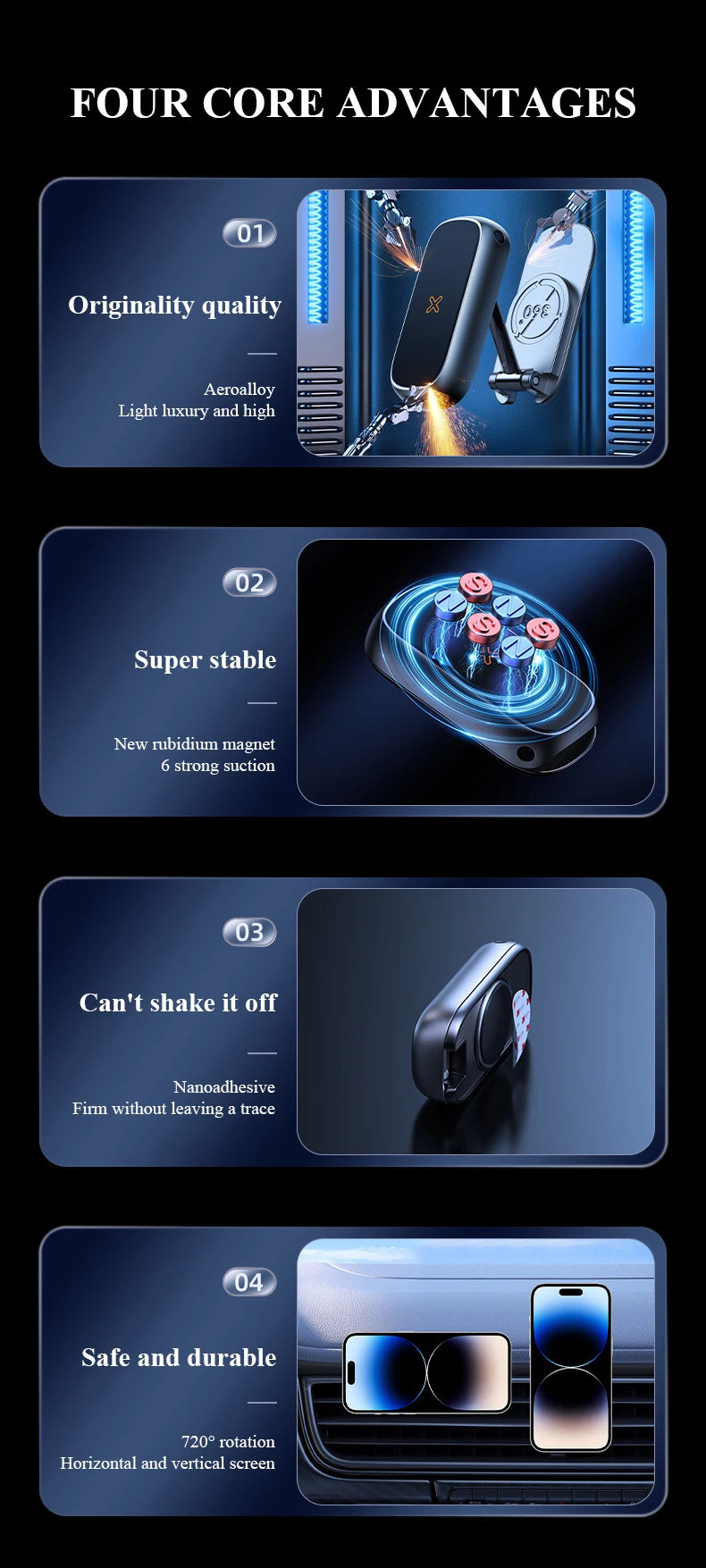 Magnetic Car Mount All-Metal Strongest Magnet Foldable Phone Holder for Car Dashboard Tesla Phone Mount For iPhone