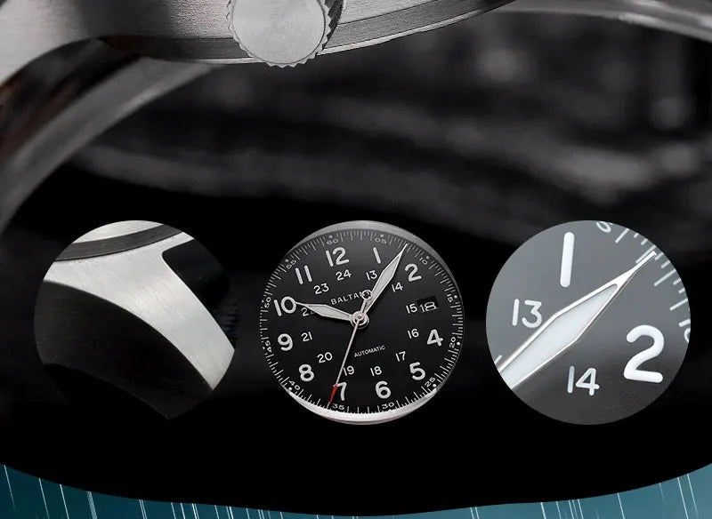 Baltany Military Field Watch S2049 Sapphire Calendar 24H Indicator Luxury Men's NH35 Auto Mechanical Homage Waterproof Watches