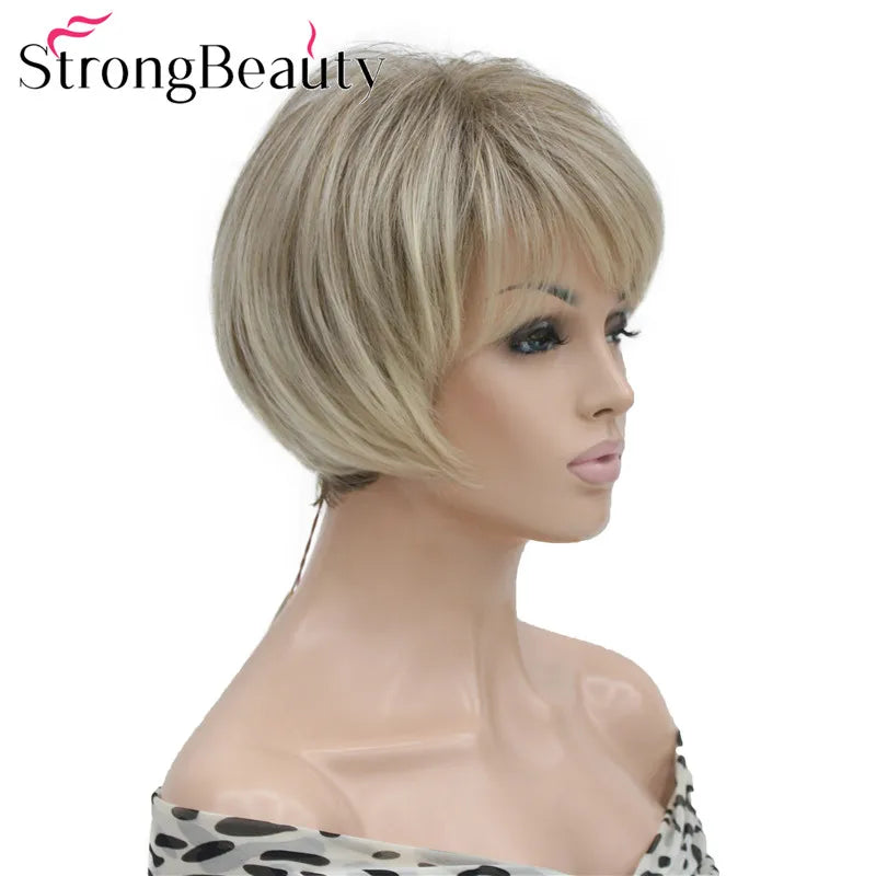 شعر مستعار StrongBeauty قصير ومستقيم من الألياف الصناعية الناعمة للسيدات متوفر بألوان عديدة