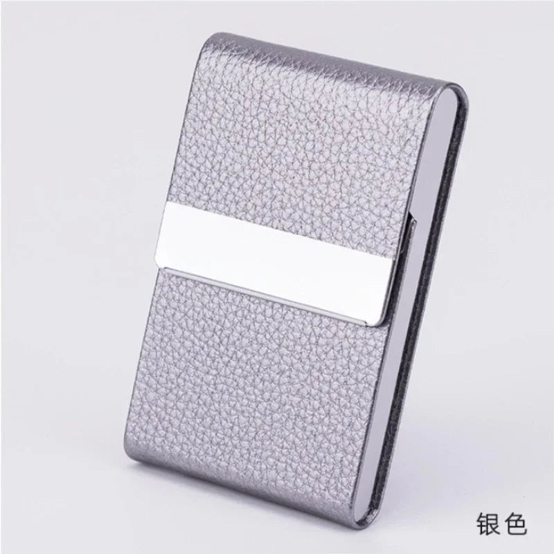 PU Leather & Metal Postcard Box Case with Magnetic Closure, Men's Business Card Holder - Pocket Card/Cigarette Organizer