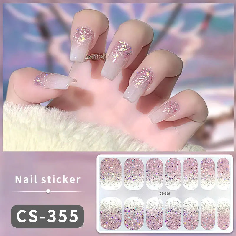 1pc DIY Baking-free Nail Stickers Long-Lasting Solid Color Fresh Flowers Christmas Autumn Nail Strips Patch Full Cover Decal