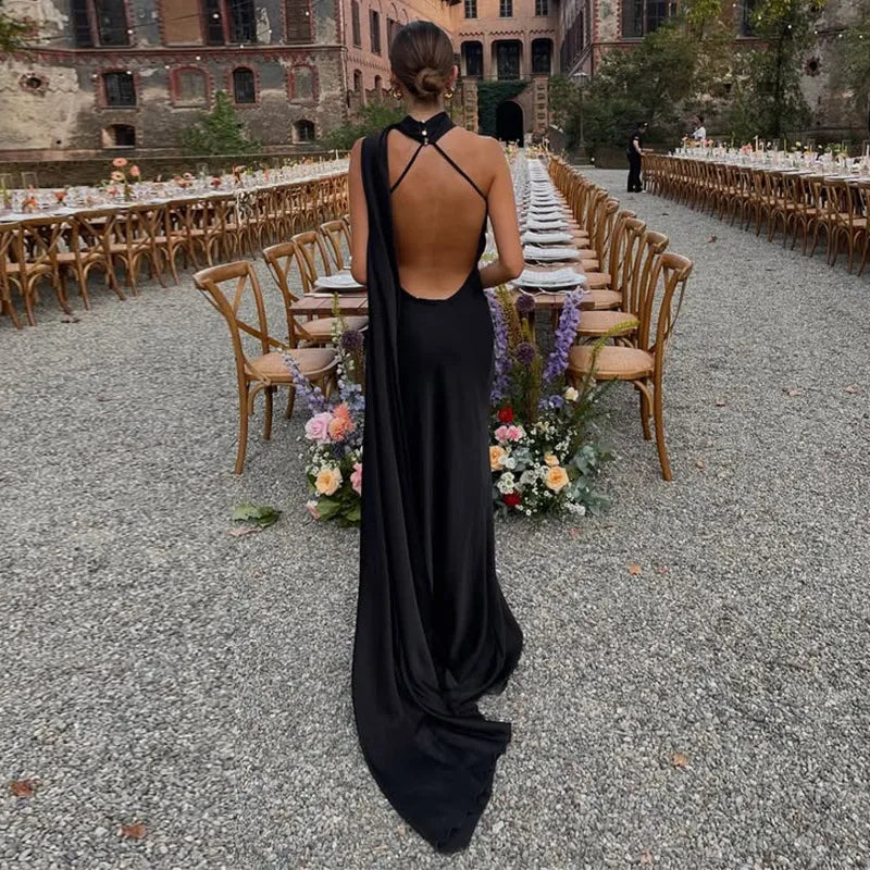 Sexy Ribbon Sleeveless Long Dress Women Elegant Slim Stain Backless Lace Up Party Dresses 2026 Fashion Solid Holiday Robe Lady