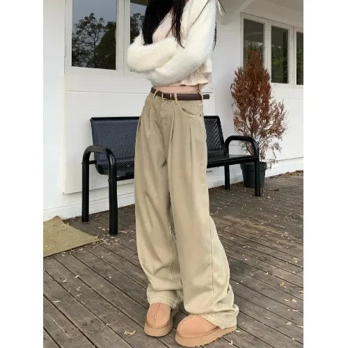 ZOENOVA Early 2024 Baggy Retro Jean Woman Nostalgic Loose Wide Leg Jeans White Pants Women Fashion Korean Pantalones De Mujer