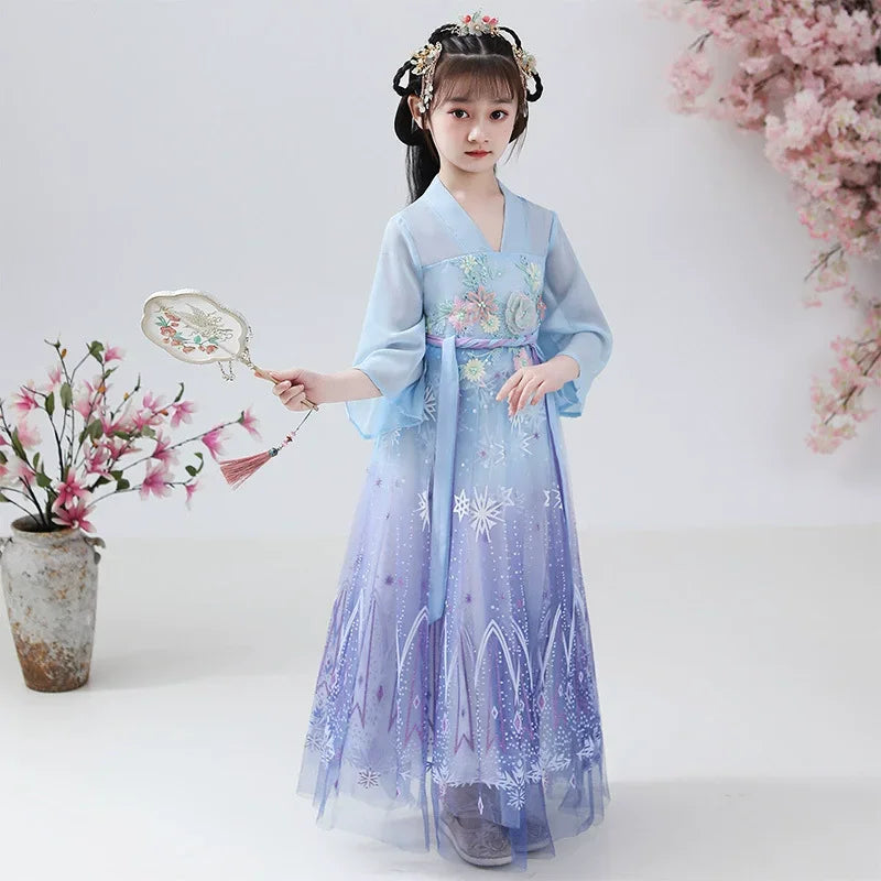 Kids Fairy Tang Costume Girls Casual Dresses Hanfu Girl Summer Children's Clothing Outfit Princess Dress Baby Vestido Robe Fille