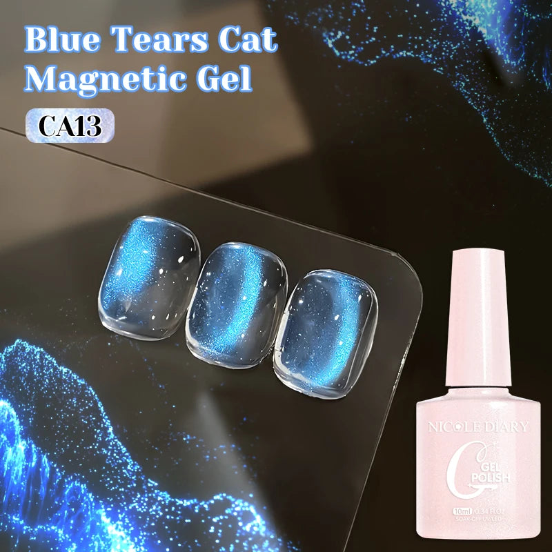 NICOLE DIARY Glass Beads Cat Magnetic Gel Nail Polish Spring Summer Gel Nail Sparkly Gel Varnish Soak off Nail Manicure Art