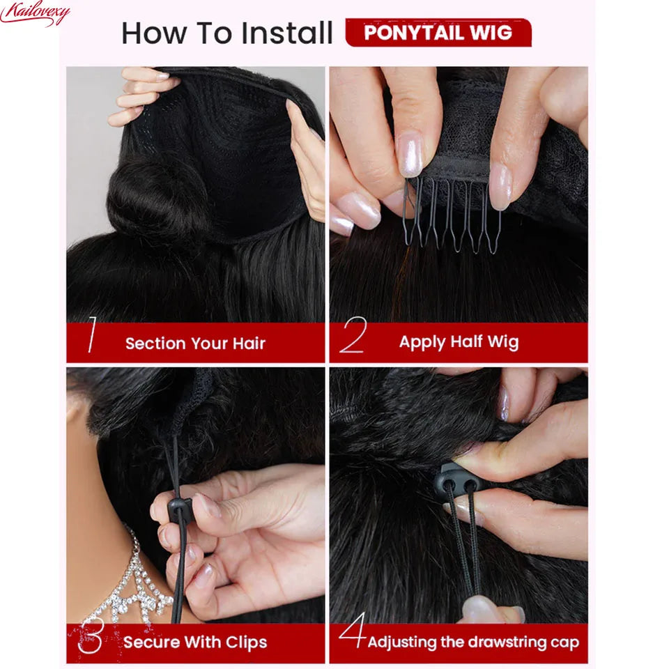 3 In 1 Half Wigs Human Hair Kinky Straight 220% Density Glueless Wear And Go Human Hair Wig No Lace Flip Over Half Wig