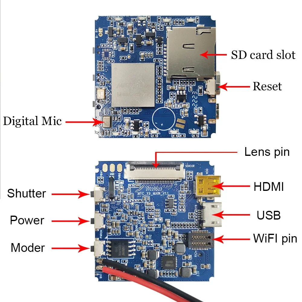 وحدة كاميرا صغيرة WiFi P2P بدقة 14 ميجابكسل 4K 60 إطارًا في الثانية مع كشف الحركة وتقريب رقمي وعدسة عين ثقب Matecam X9 مسجل كاميرا صغير ذاتي الصنع