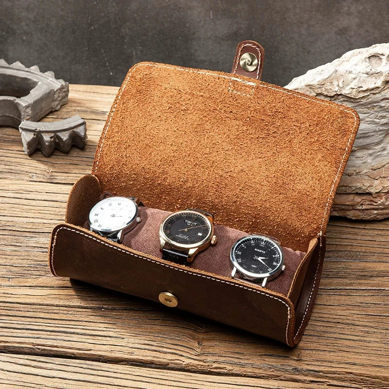 New Arrivals Leather watch case three round buckle watch bag outdoor convenient type couple watch storage box for watches