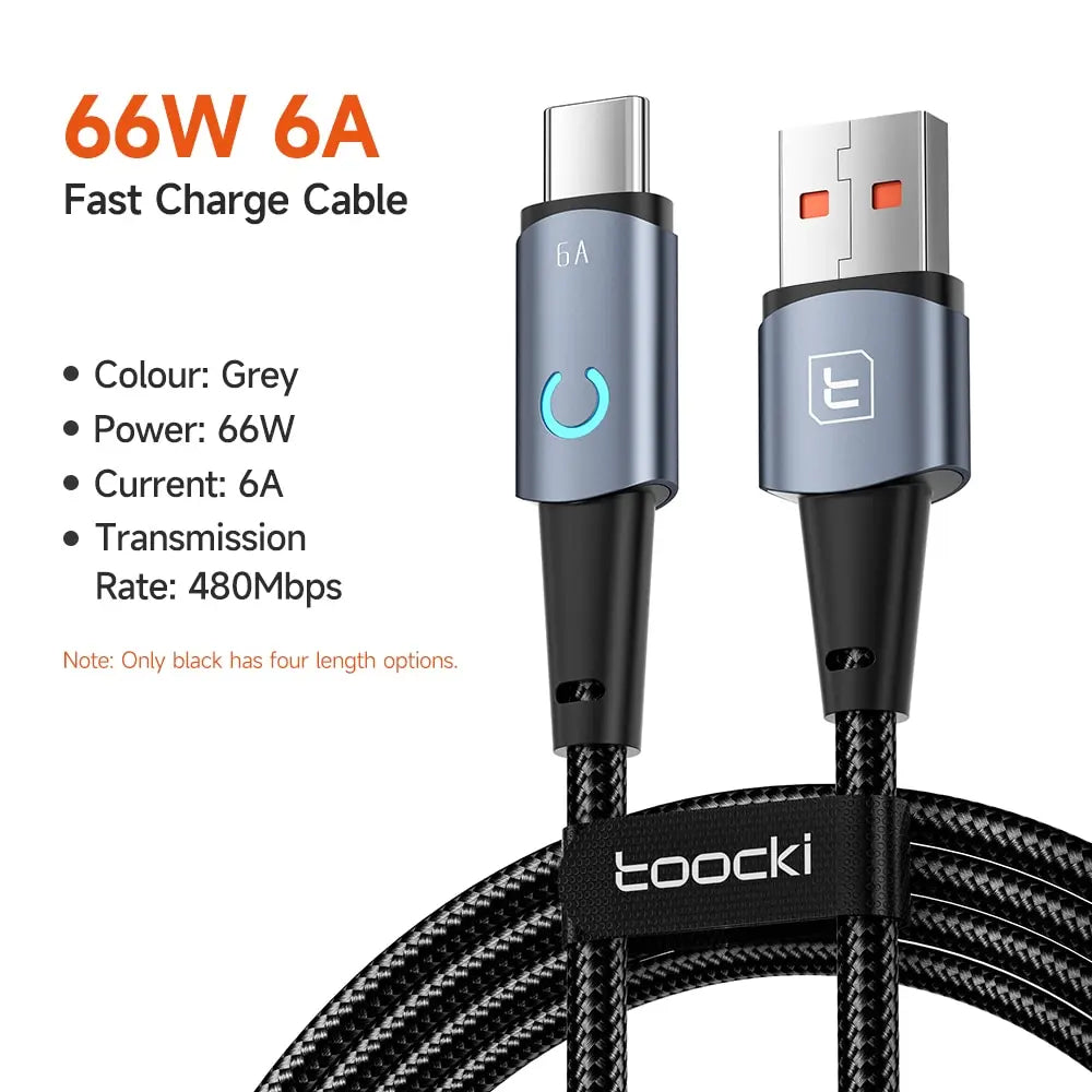Toocki USB to Lighting or Type C Cable for iPhone 14 13 12 Pro Max 8 7 plus Led Charger USB C Cable Fast Charging Cable 1m 2m