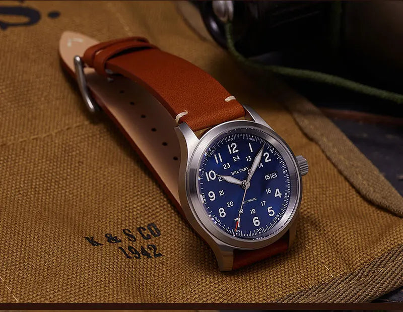 Baltany Military Field Watch S2049 Sapphire Calendar 24H Indicator Luxury Men's NH35 Auto Mechanical Homage Waterproof Watches