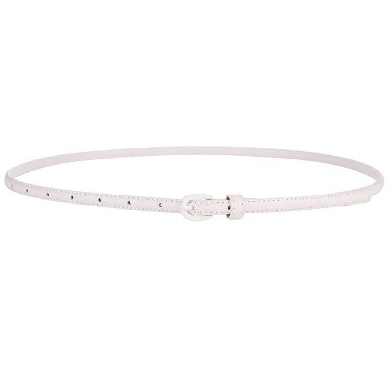 Fashionable Women's Thin Leather Belt Skinny Genuine Leather Belt with Pin Buckle for Jeans and Dresses