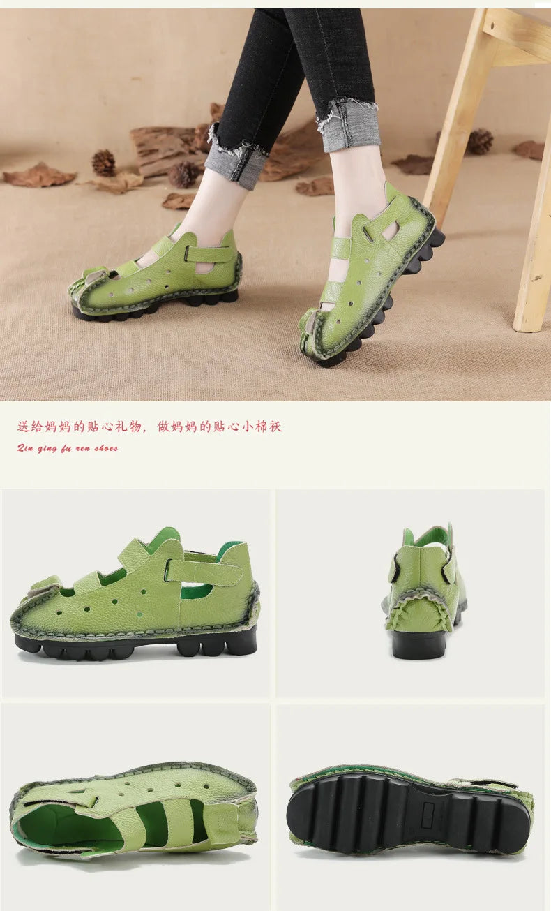 Summer Fashion Sandals 2024 New Leather Women's Shoes Soft Bottom Flat Personality Casual Women's Sandals Retro Handmade Sandals