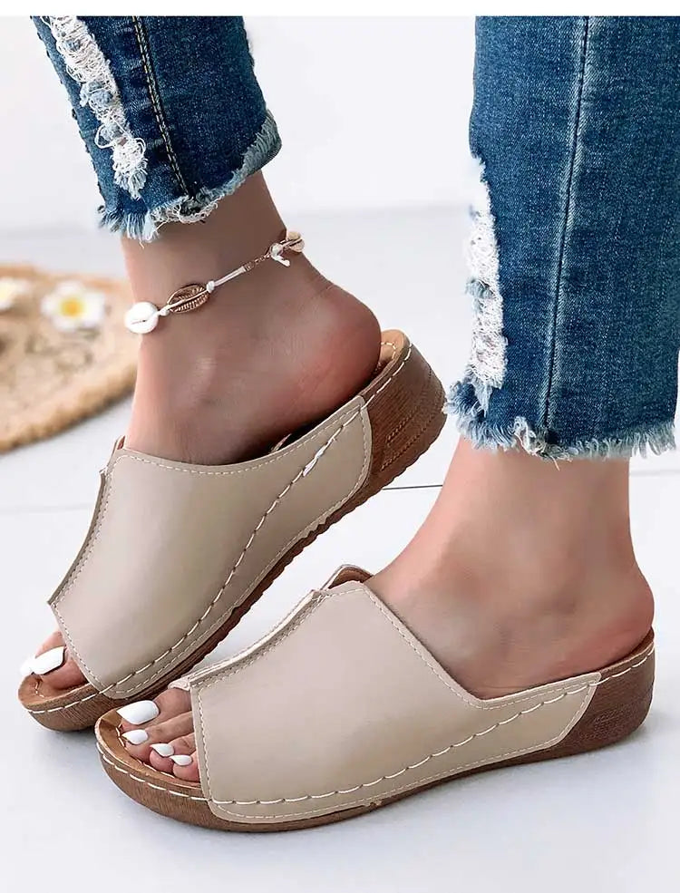 Women's Sandals 2025 Summer Shoes Women Soft Heels Sandals Low Platform Slippers Summer Sandalias Mujer Indoor Outdoor Footwear