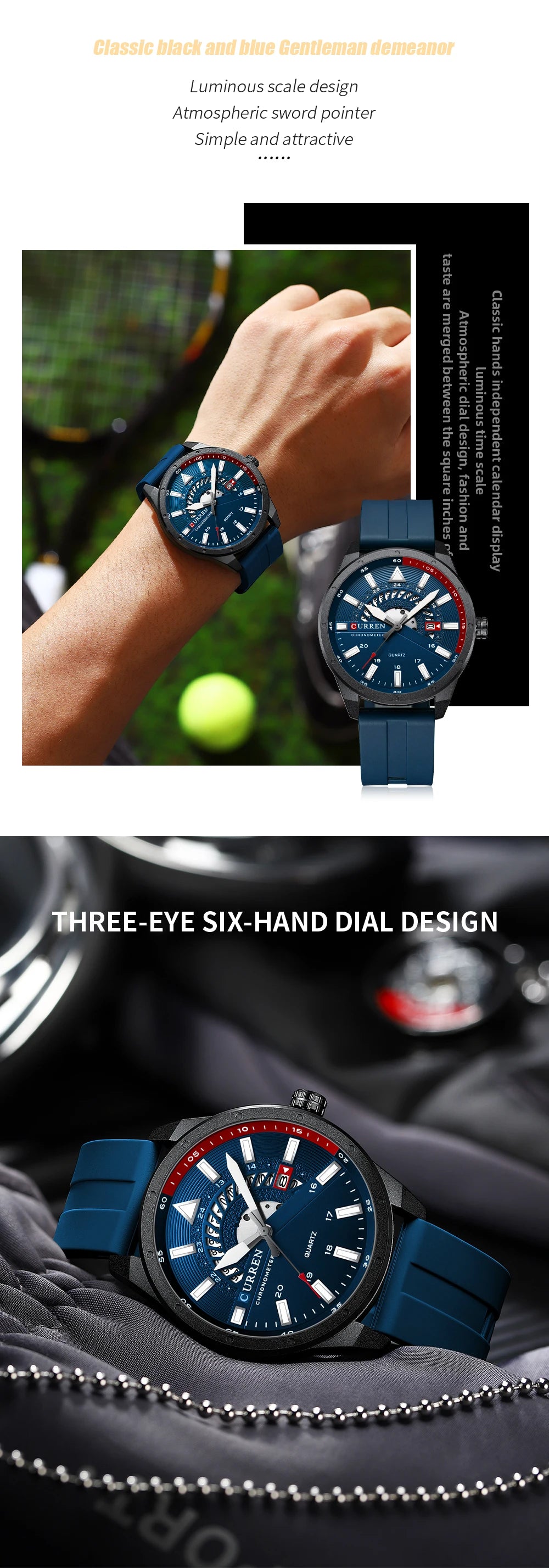 CURREN 8421 Men's Watch Luxury Men's Quartz Watch Breathable Leather Strap Waterproof Business Casual Sports Men's Watch