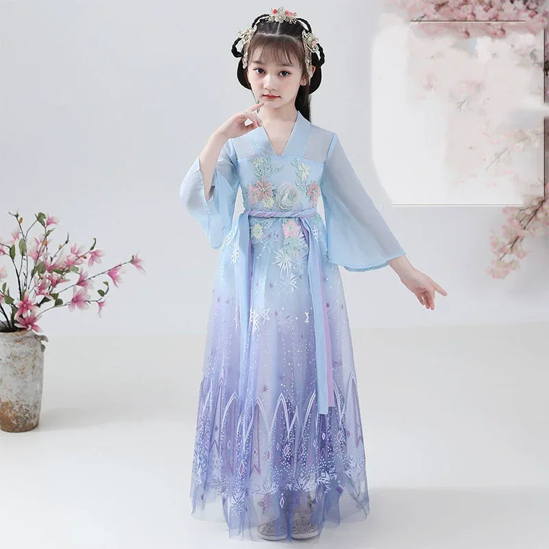 Kids Fairy Tang Costume Girls Casual Dresses Hanfu Girl Summer Children's Clothing Outfit Princess Dress Baby Vestido Robe Fille