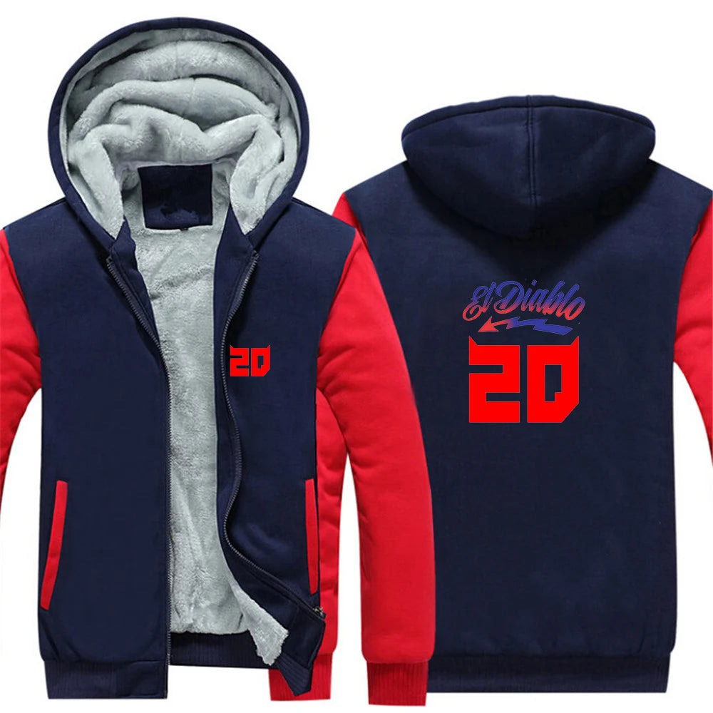2025 Autumn Winter FABIO QUARTARARO WITH SIGNATURE Print Cold Prevention Warm Hooded Coat Men Splicing Sleeve Thickened Hoodies