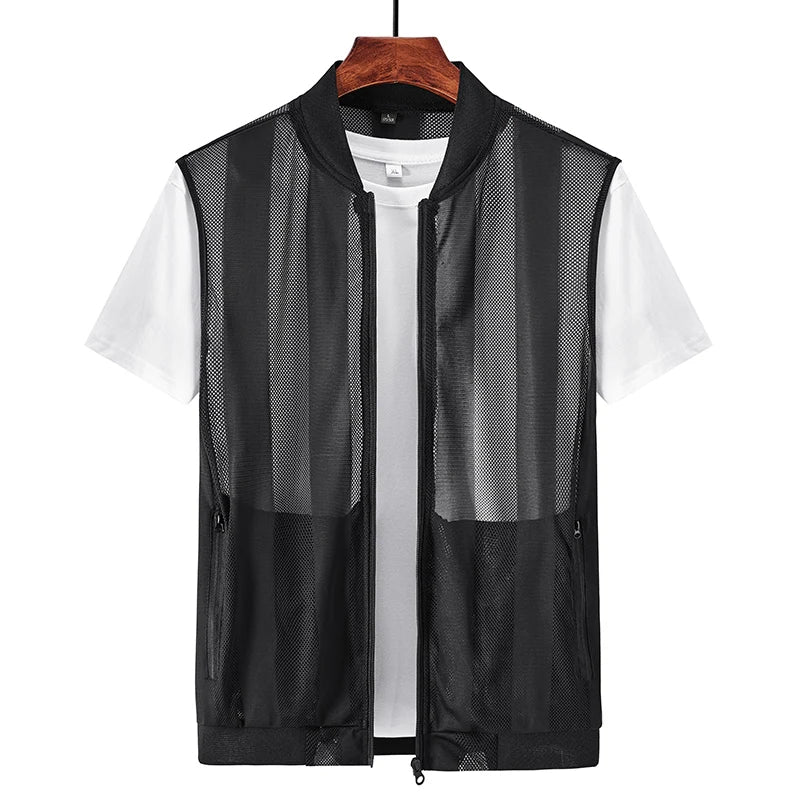 Summer Men Mesh Hollow Waistcoat Breathable Outdoor Sports Coat High-Quality Design Leisure Vest Men