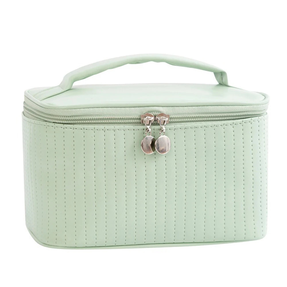Handheld Solid Color PU Leather Cosmetic Organization Storage Bag Portable Travel Toiletry Pouch for Women