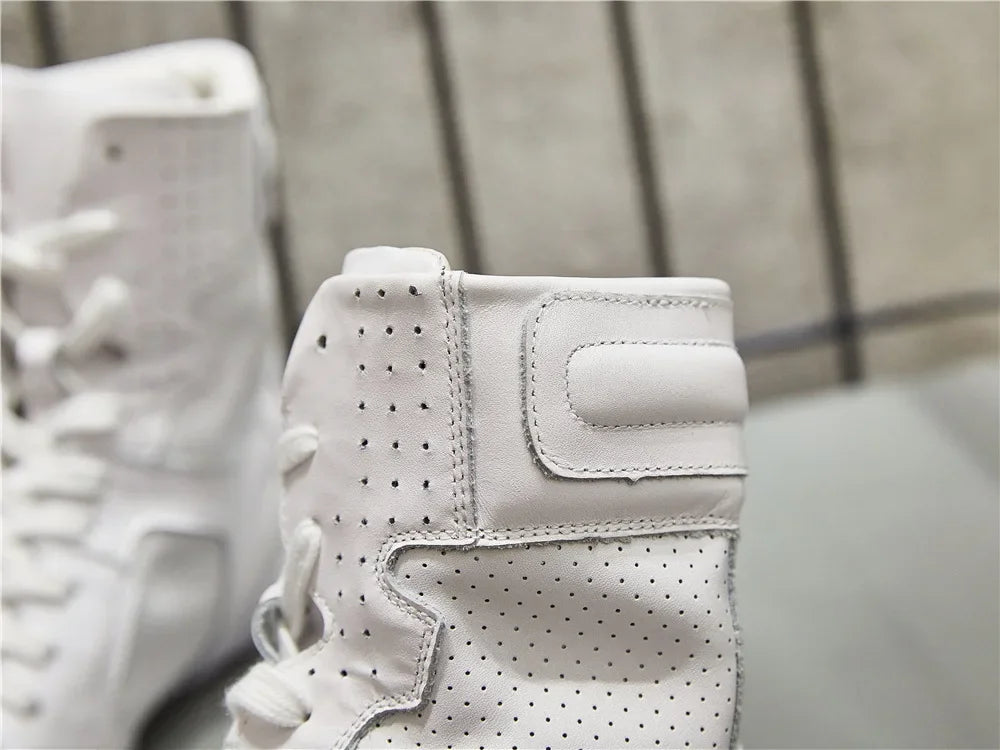 Women Genuine Leather White High Top Sneakers Spring Summer Women Casual Shoes Fashion Breathable Solid Color Flat with Shoes