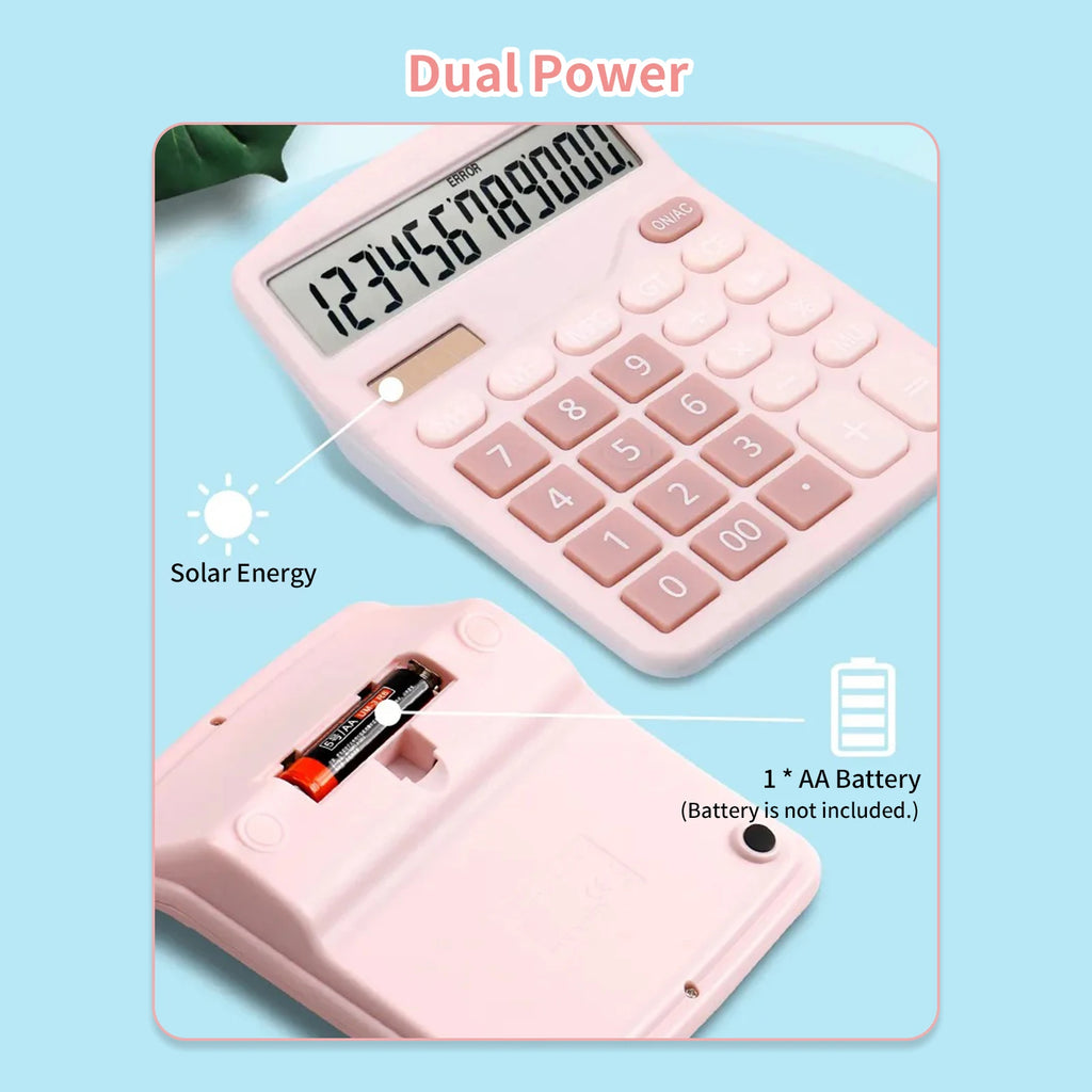 Desktop Calculator Standard Function Calculator with 12-Digit Large LCD Display Solar & Battery Dual Power for Office Business