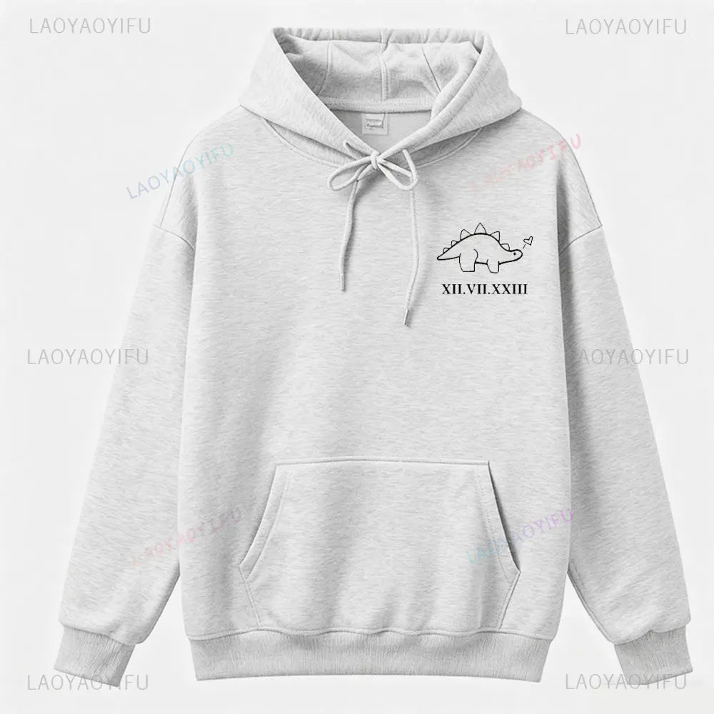 Couples  Hoodies Matching Dino Dinosaur Hoodie Custom Date Roman Numerals Matching Anniversary Gift Women Men Tops Long Sleeve
