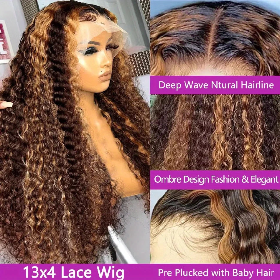 Highlight Ombre 13x4 Hd Lace Front Human Hair Wigs Preplucked 5x5 Closure Wigs Glueless Honey Blonde Deep Curly Wigs Human Hair