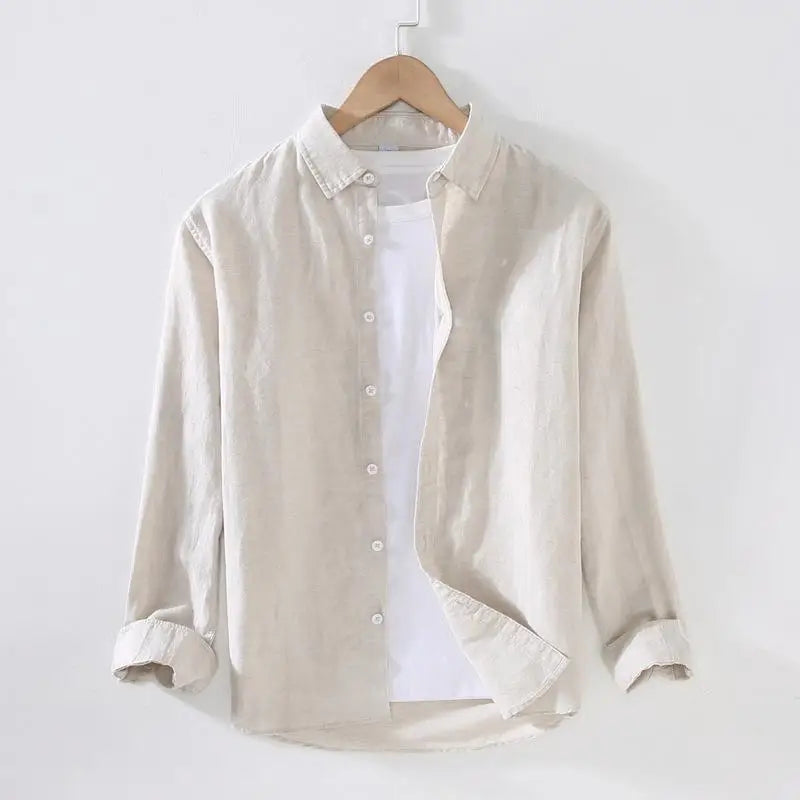 Vintage Men's Long-Sleeve Linen Shirt M-5XL Spring Summer Stand Collar Plain Color Single Breasted Streetwear