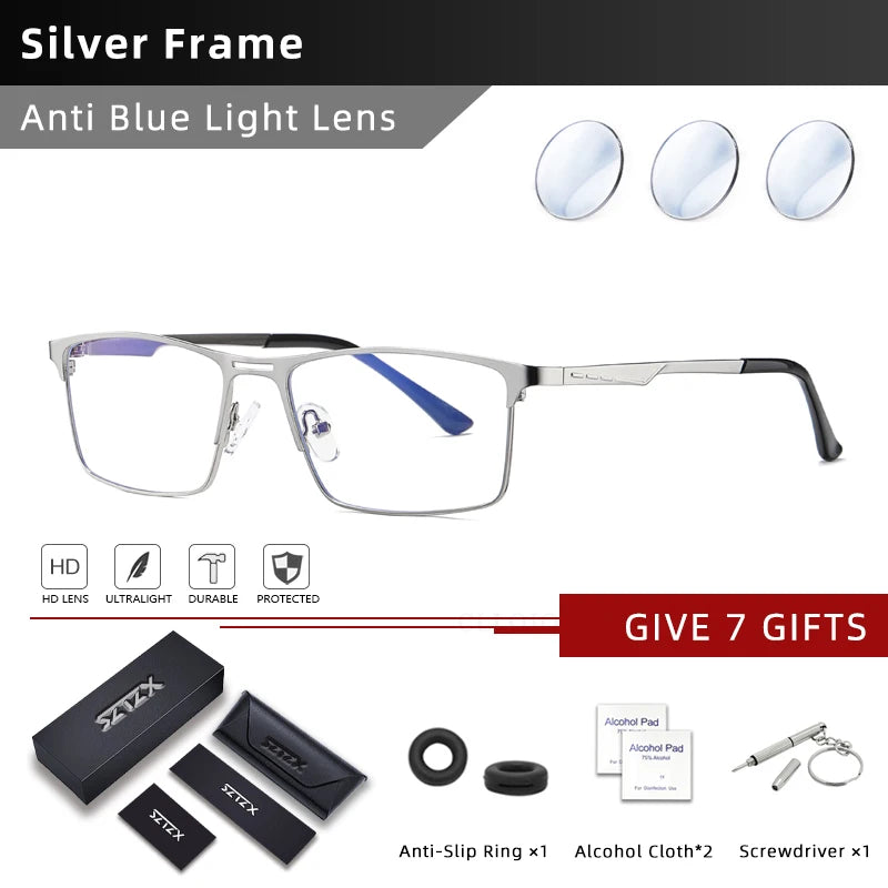 SZTZX Men Business Reading Glasses Anti Blue Light Myopia Prescription Eyeglasses Ultralight Photochromic Optical Sunglasses