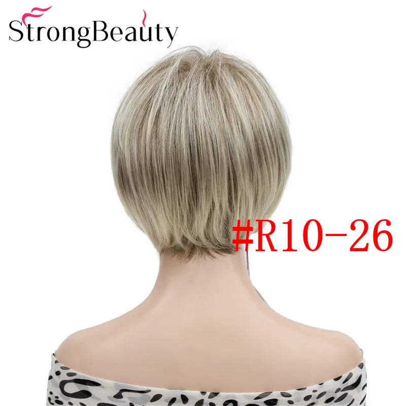شعر مستعار StrongBeauty قصير ومستقيم من الألياف الصناعية الناعمة للسيدات متوفر بألوان عديدة