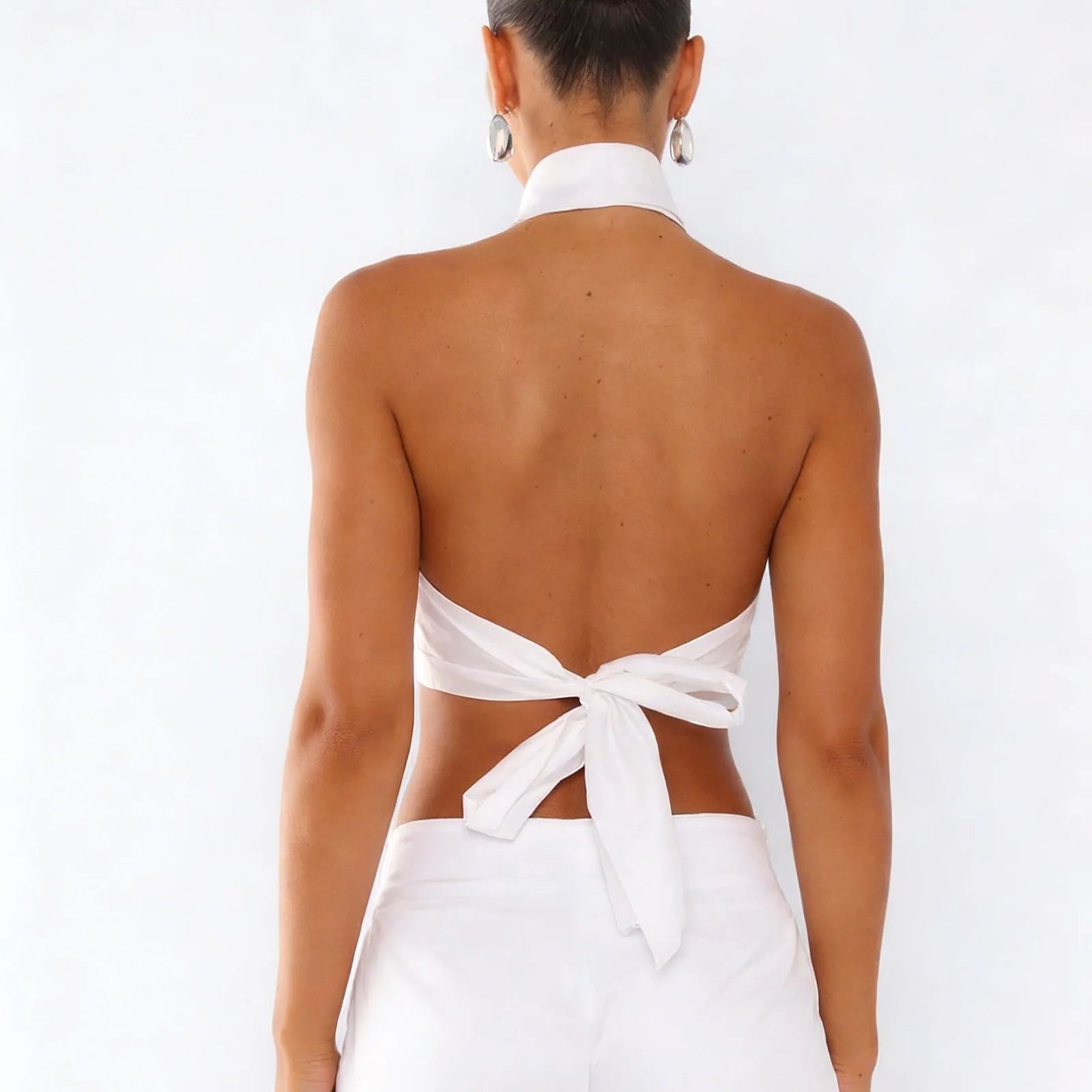 Women Button up Halter Tops Summer Trendy Lapel Tie up Backless Shirts for Streetwear Aesthetic Grunge Clothes